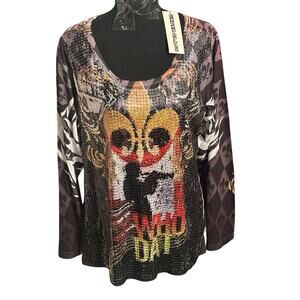 Under Glass "Who Dat" New Orleans Themed Sequined Blouse Women's Medium